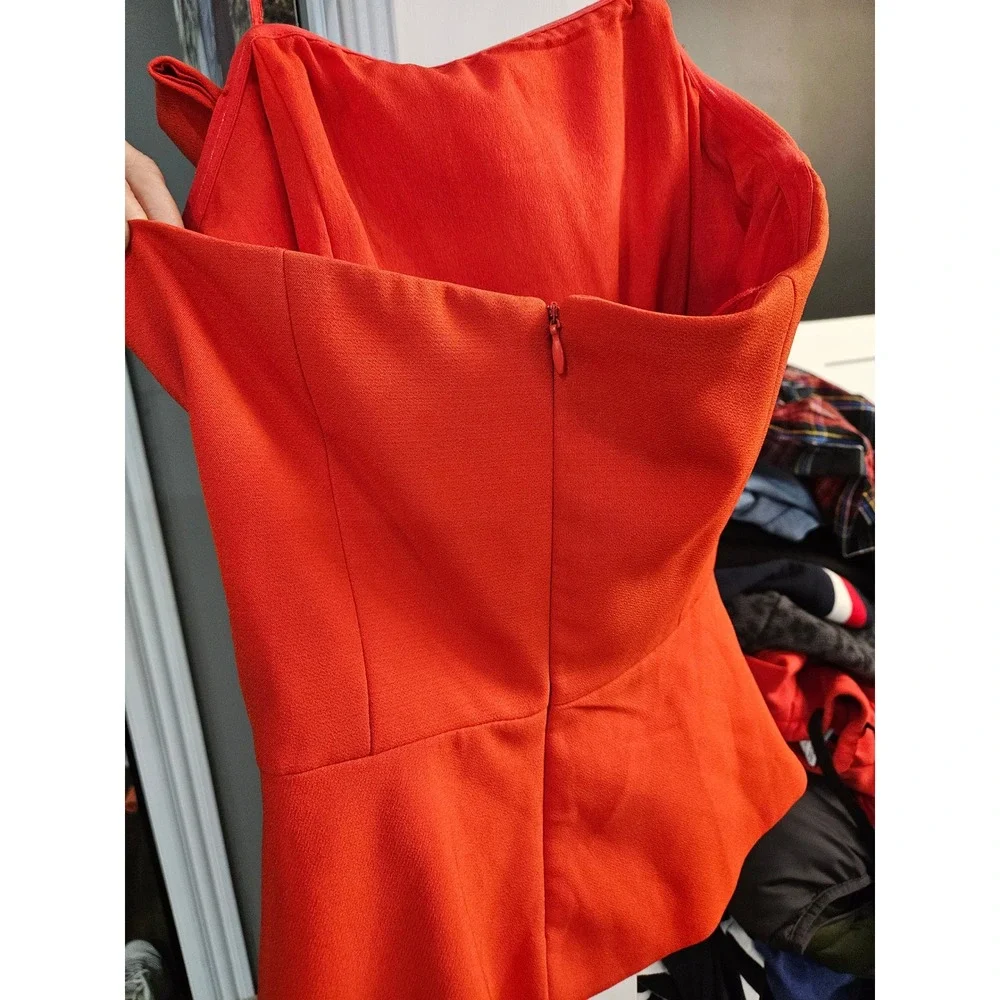 NWT! Adelyn Rae Red One Shoulder Bow Peplum Corset Top XS/Anthropologie Brand - Picture 3 of 5